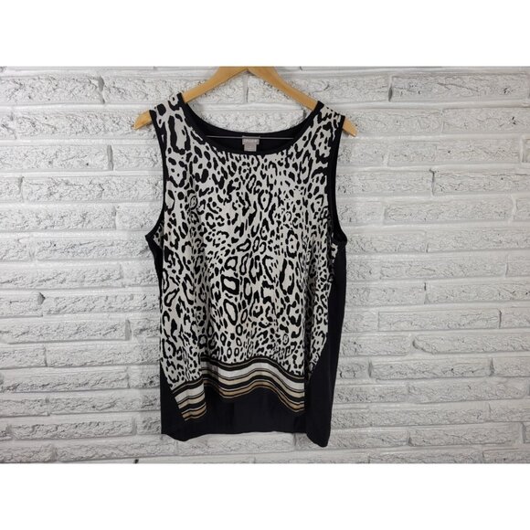 Chicos Women Top 3 Standard Extra Large Tank Black Animal Print Career ANI81E - Picture 1 of 8